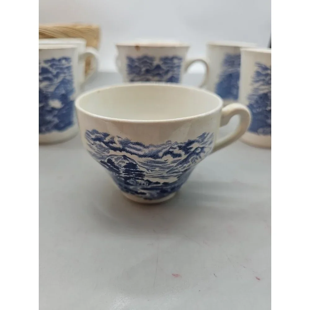 7 Vintage Royal Warwick China Coffee Mugs Lochs of Scotland 2 No Chips Rest Chip